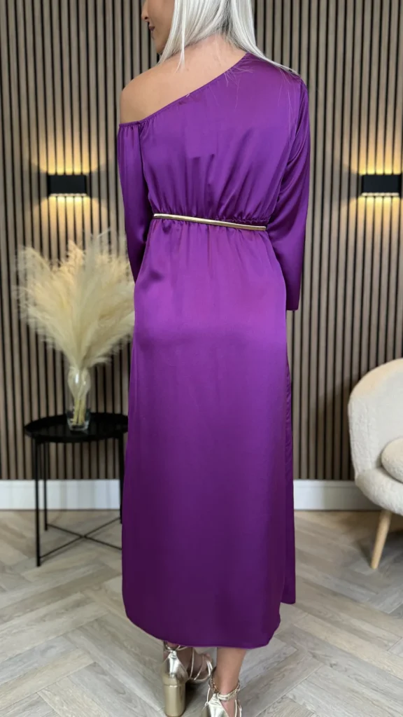 LORIANE Going Out Dresses | Occasion Dresses^Tamera Purple Off The Shoulder Long Sleeved Ruched Midi Dress