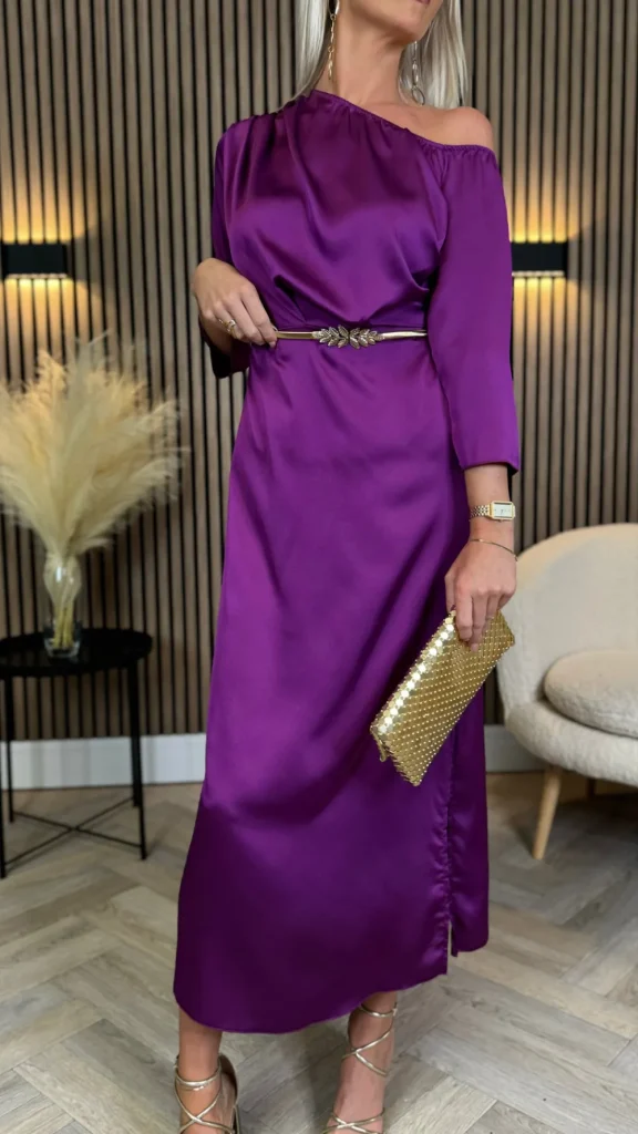 LORIANE Going Out Dresses | Occasion Dresses^Tamera Purple Off The Shoulder Long Sleeved Ruched Midi Dress