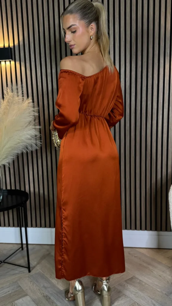 LORIANE Going Out Dresses | Occasion Dresses^Tamera Rust Off The Shoulder Long Sleeved Ruched Midi Dress