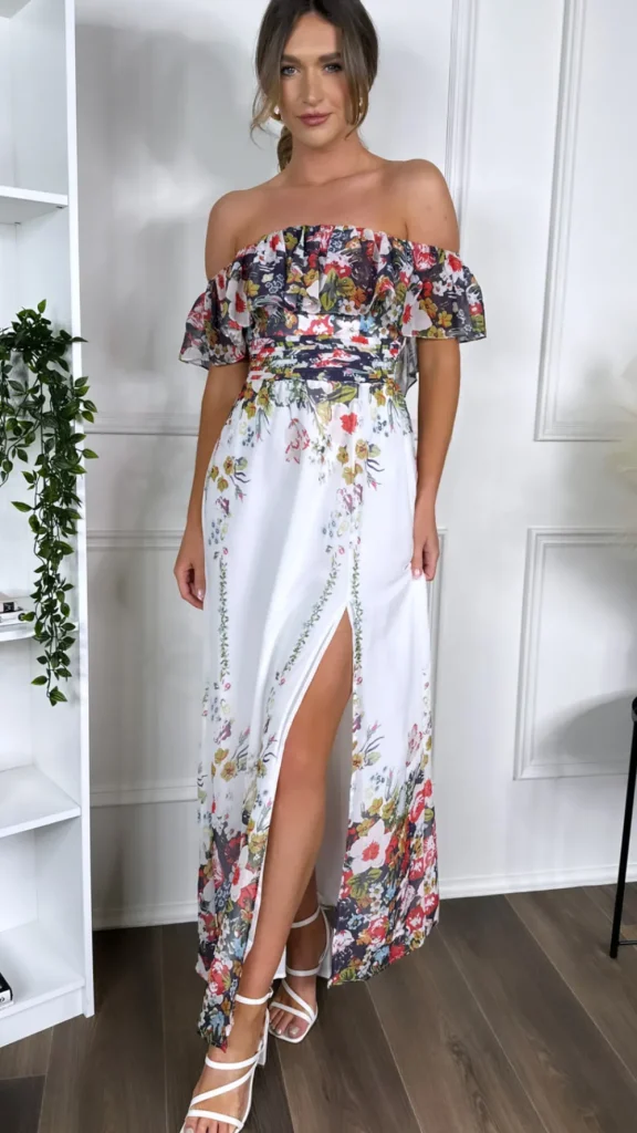 LILY MCBEE Going Out Dresses | Occasion Dresses^Tamsin White Off Shoulder Floral Printed Midi Dress