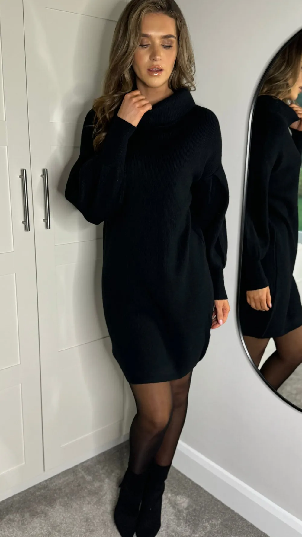 tara_black_roll_neck_jump_3.webp BABEZ LONDON Knitwear | Day Dresses^Tara Black Roll Neck Jumper Dress