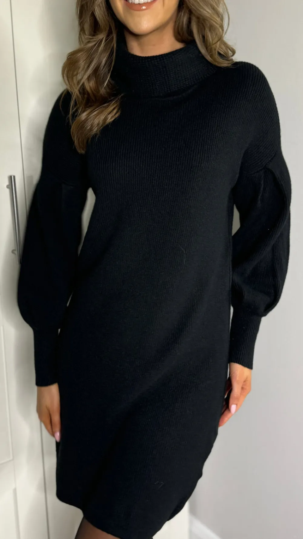 tara_black_roll_neck_jump_4.webp BABEZ LONDON Knitwear | Day Dresses^Tara Black Roll Neck Jumper Dress