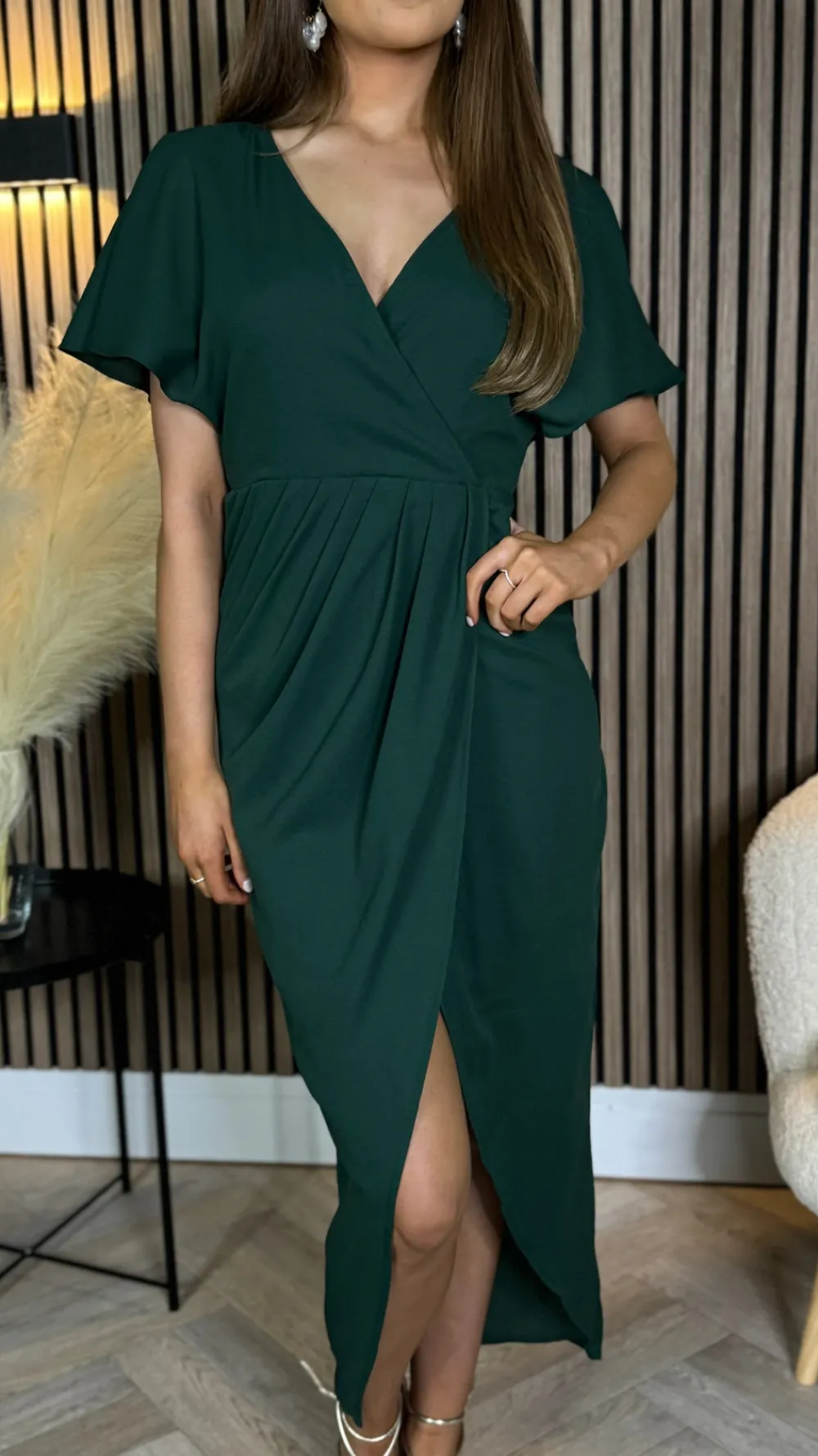 tasmin_forest_green_wrap__1.webp GIRL IN MIND Going Out Dresses | Occasion Dresses^Tasmin Forest Green Wrap Over Style Midi Dress