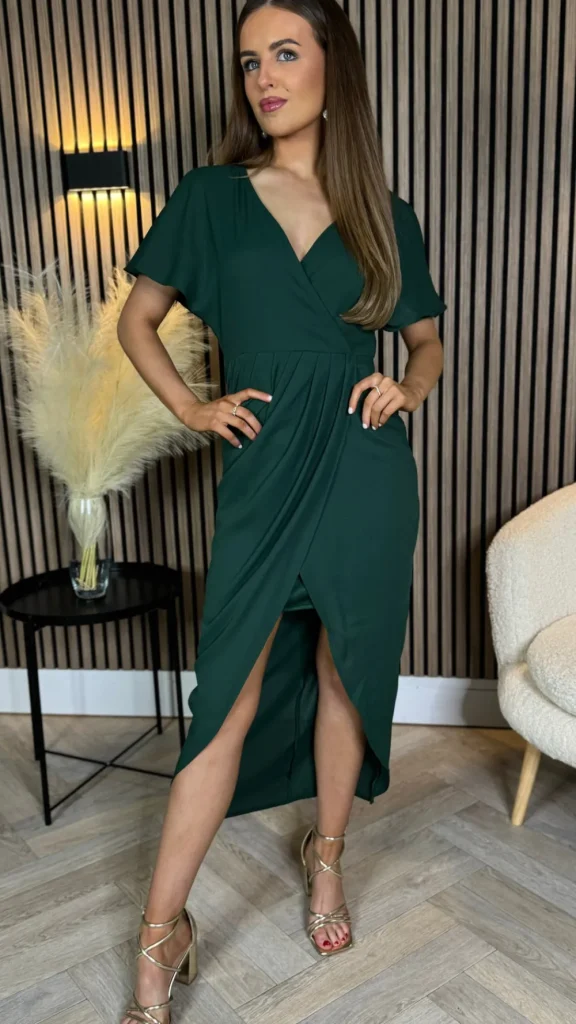 GIRL IN MIND Going Out Dresses | Occasion Dresses^Tasmin Forest Green Wrap Over Style Midi Dress