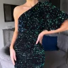 GIRL IN MIND Going Out Dresses | Occasion Dresses^Tennessee Green & Black Velvet Sequin One Shoulder Midi Dress