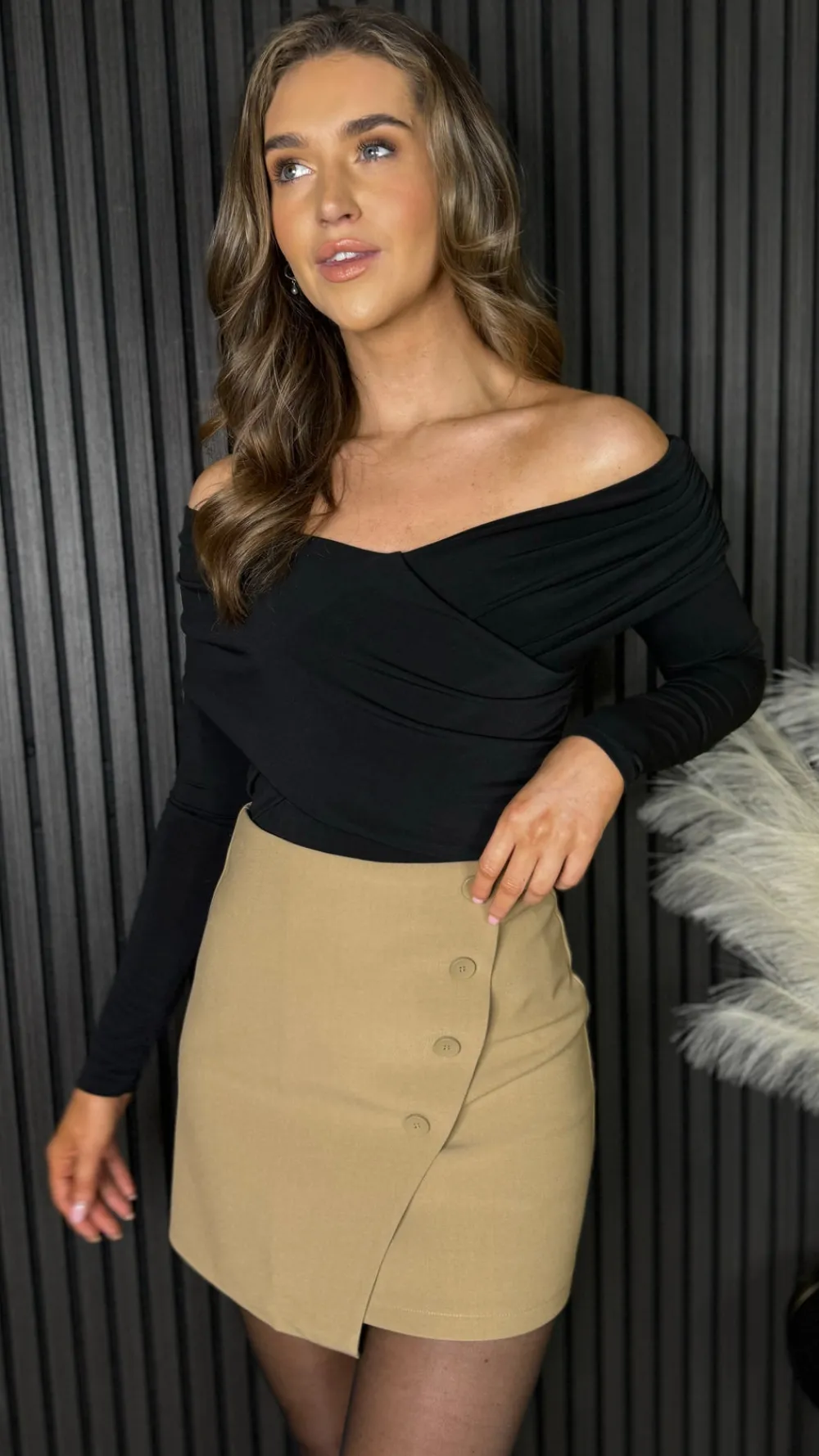 terrie_camel_wrap_style_b_4.webp FEELKOO Skirts & Shorts^Terrie Camel Wrap Style Button Detail Mini Skirt