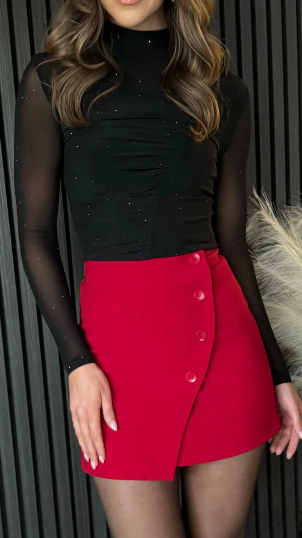 terrie_red_wrap_style_but_0.webp FEELKOO Skirts & Shorts^Terrie Red Wrap Style Button Detail Mini Skirt