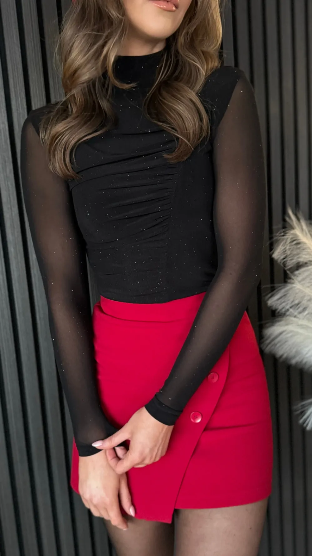 terrie_red_wrap_style_but_5.webp FEELKOO Skirts & Shorts^Terrie Red Wrap Style Button Detail Mini Skirt