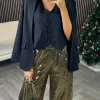 COPPEROSE Trousers^Tilly Gold Glitter Detail Wide Leg Trousers
