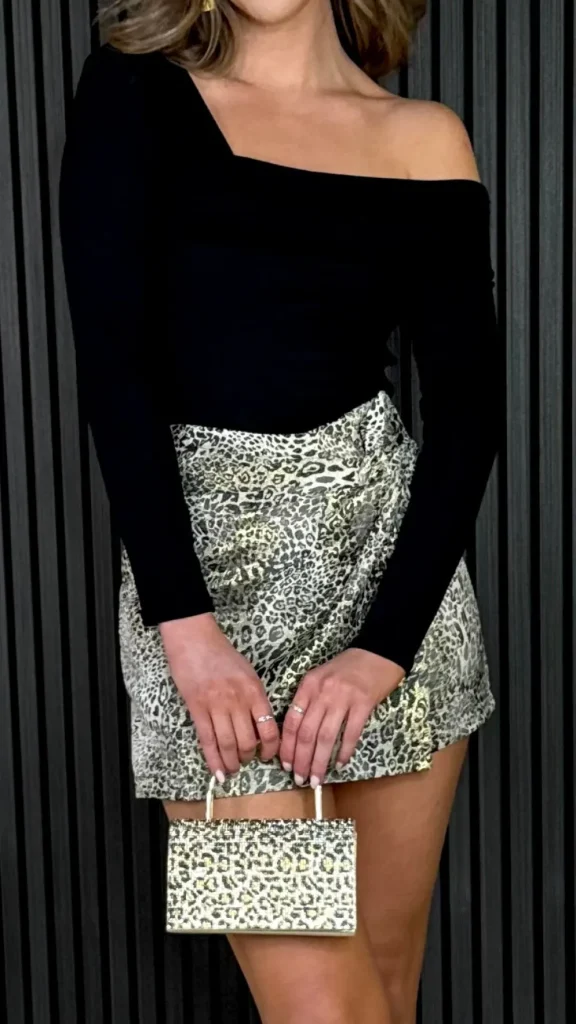 PARIS FASHION SHOPS Bags^Tina Gold & Black Leopard Print Clutch Bag
