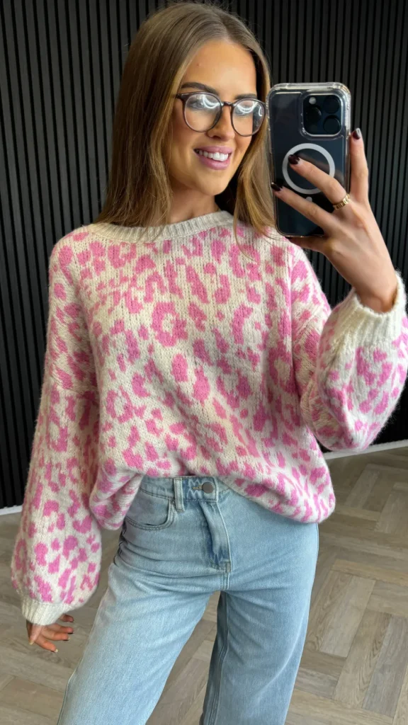 PARIS FASHION SHOPS Knitwear^Tommi Pink & Beige Leopard Print Jumper