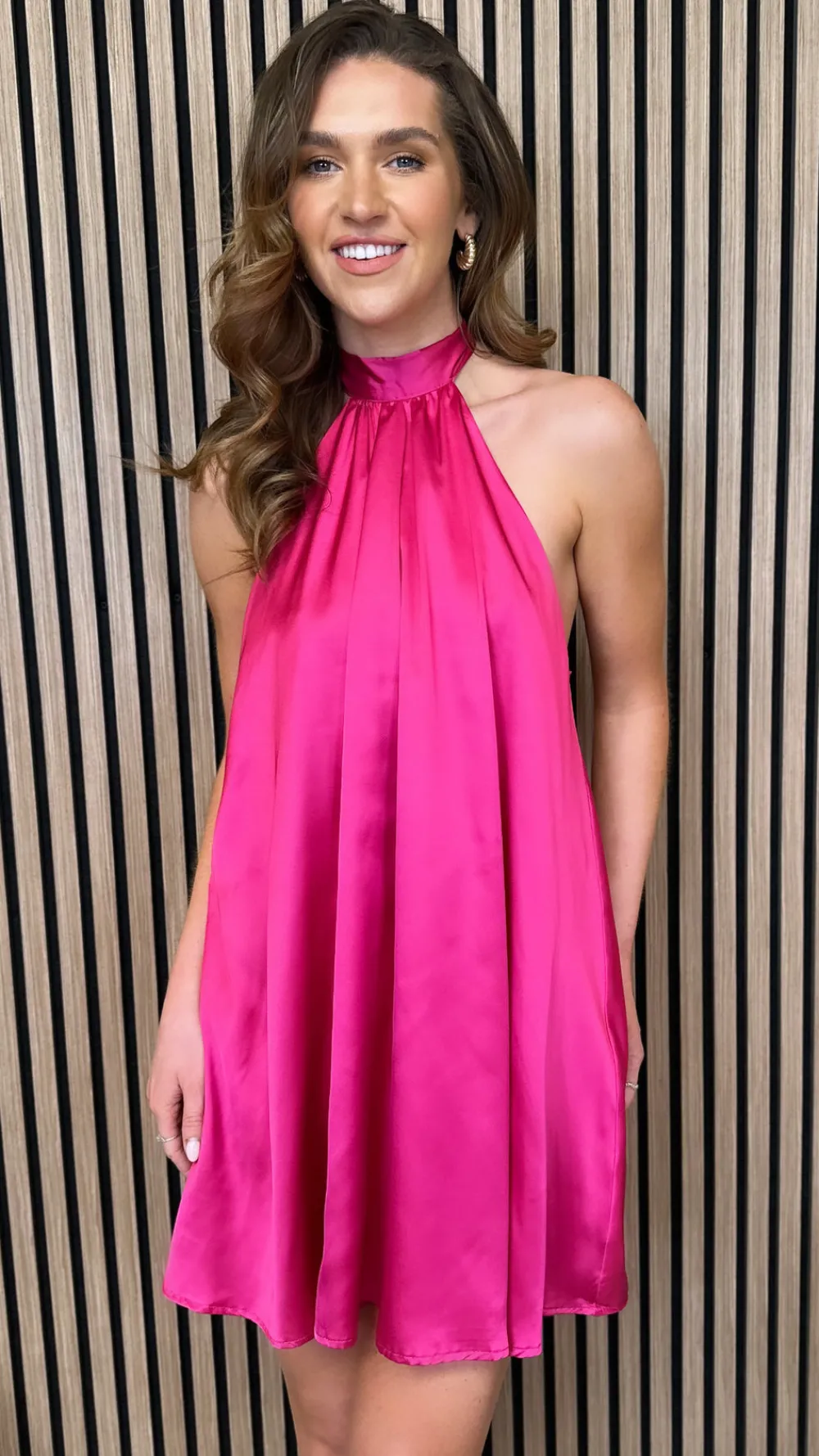 tori_fuchsia_halterneck_m_4.webp LUCCE Going Out Dresses | Occasion Dresses^Tori Fuchsia Halterneck Mini Dress