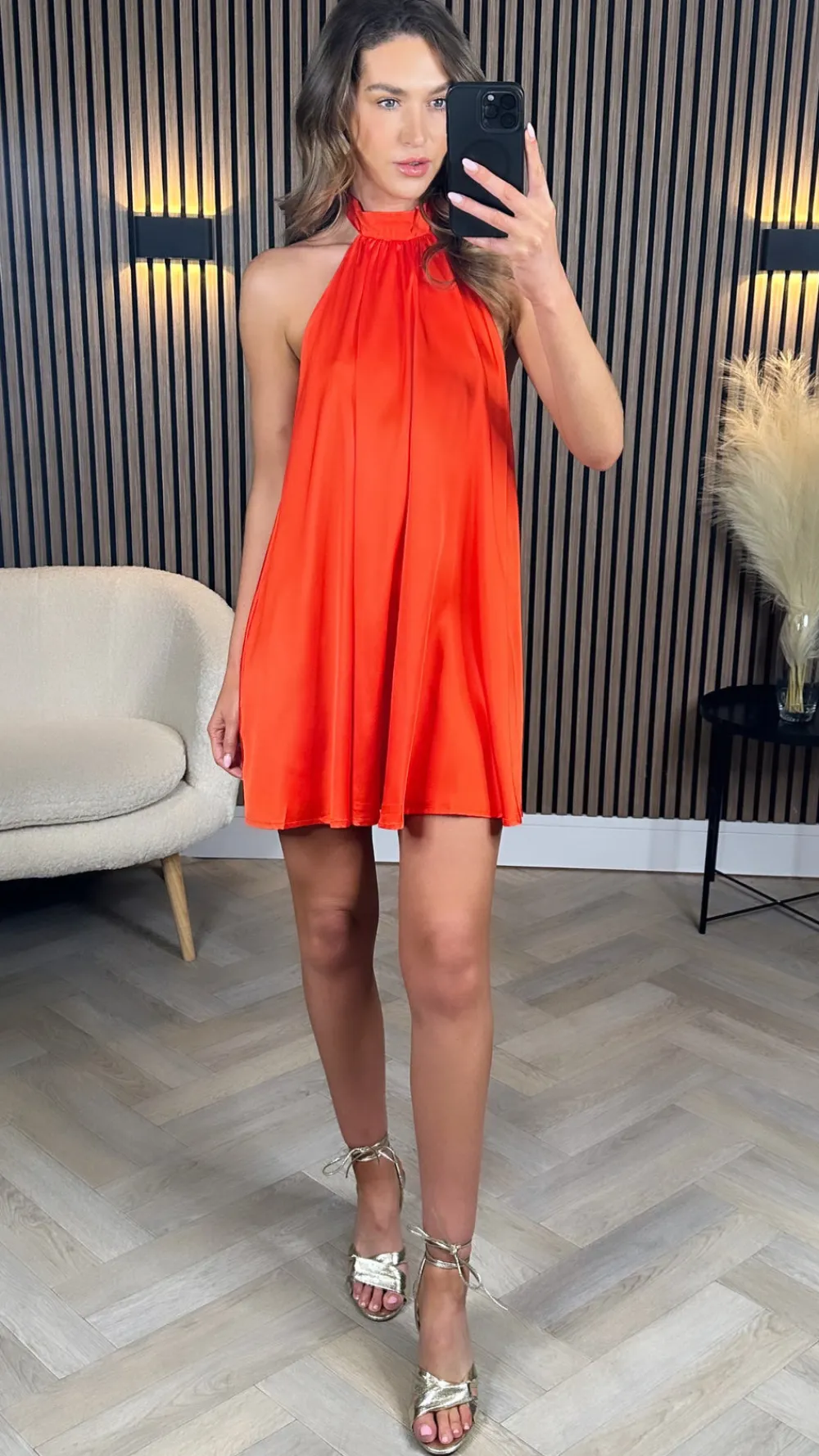 tori_orange_halterneck_mi_4.webp LUCCE Going Out Dresses | Occasion Dresses^Tori Orange Halterneck Mini Dress