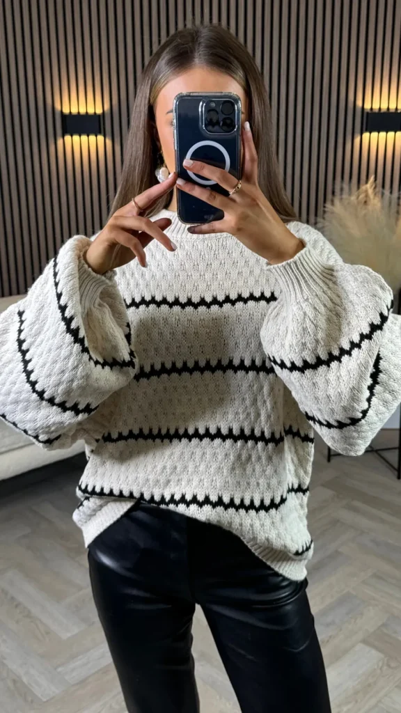 ESTEE BROWN Knitwear^Travis Beige & Black Printed Jumper