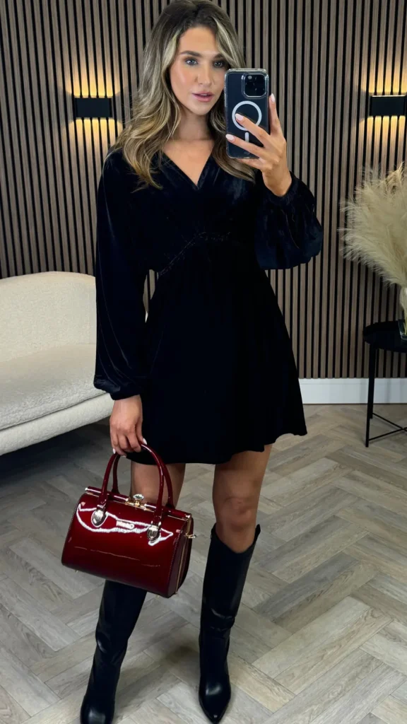 COPPEROSE Going Out Dresses | Occasion Dresses^Triana Black Velvet V Neckline Mini Dress