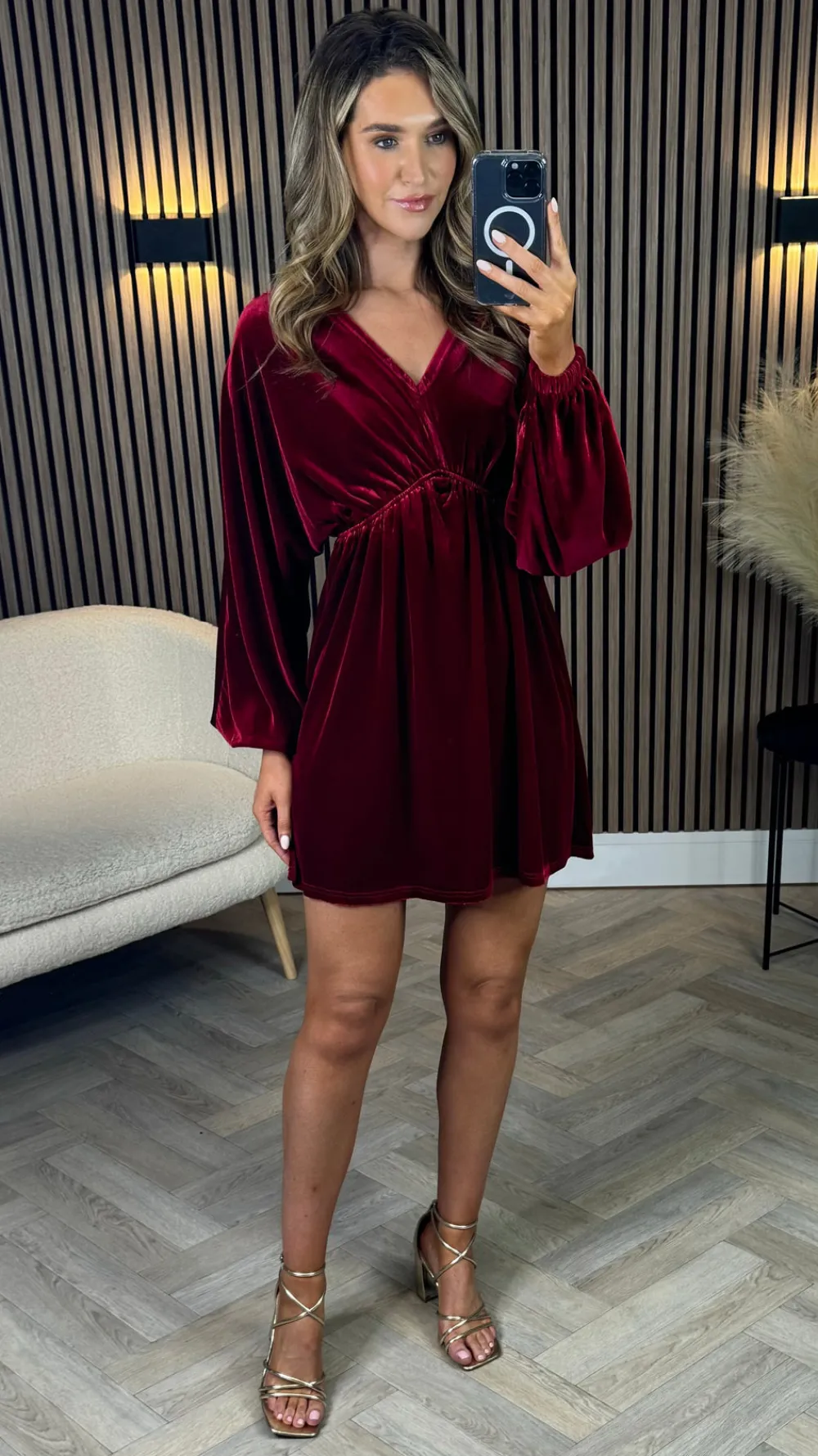triana_red_velvet_v_neckl_7.webp COPPEROSE Going Out Dresses | Occasion Dresses^Triana Red Velvet V Neckline Mini Dress
