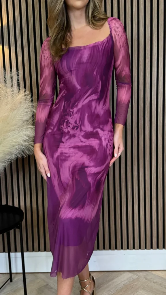 COPPEROSE Fitted Dresses | Going Out Dresses^Unabelle Purple Printed Square Neckline Midi Dress