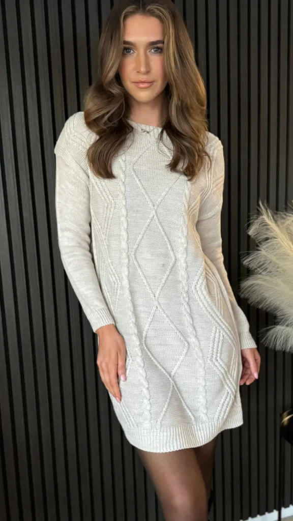 ESTEE BROWN Knitwear | Mini Dresses^Valencia Beige Cable Knit Patterned Jumper Dress