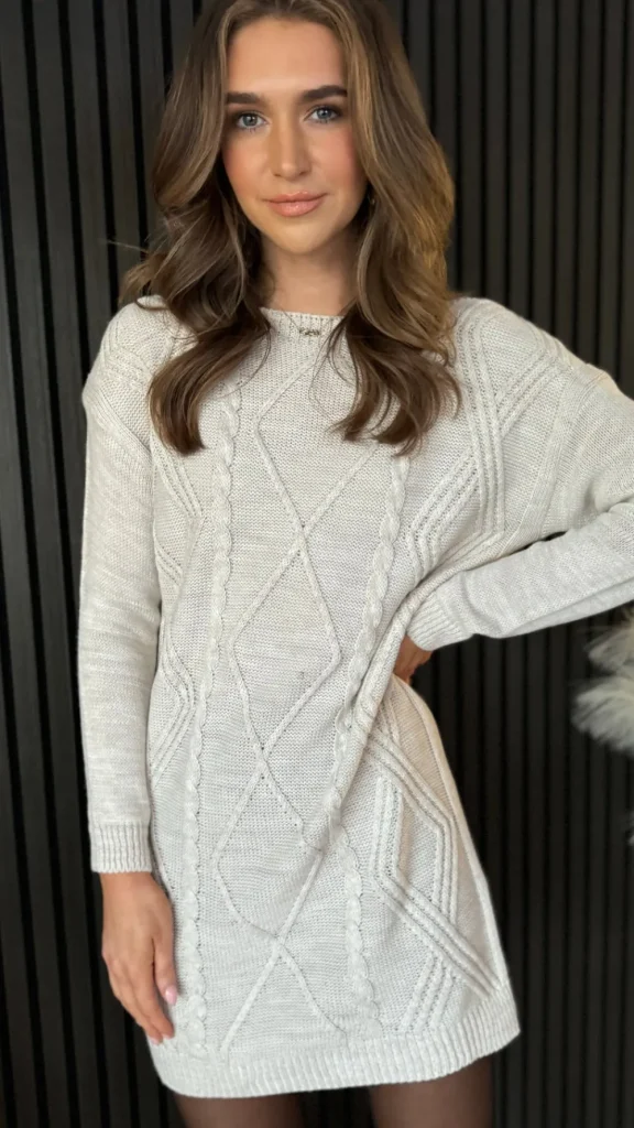 ESTEE BROWN Knitwear | Mini Dresses^Valencia Beige Cable Knit Patterned Jumper Dress