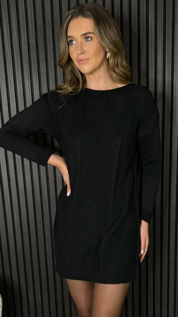 ESTEE BROWN Knitwear | Mini Dresses^Valencia Black Cable Knit Patterned Jumper Dress