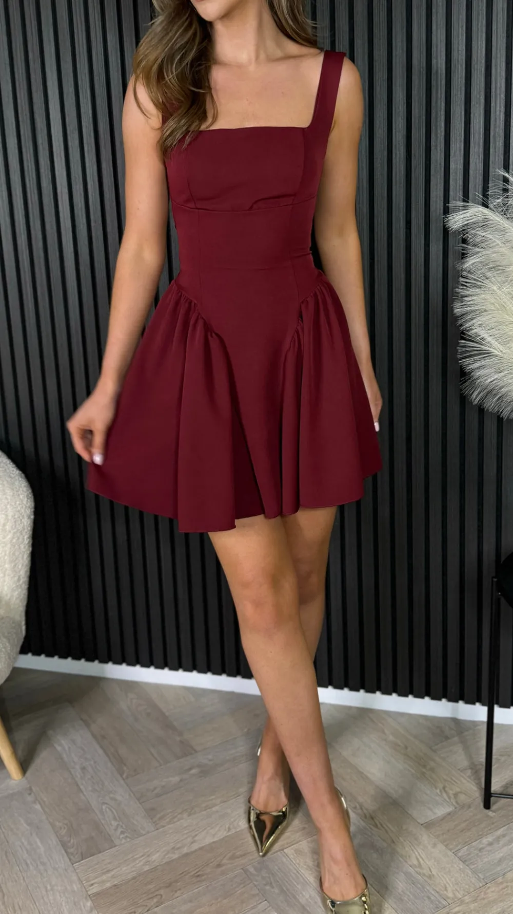 valencia_burgundy_bow_bac_1.webp BABEZ LONDON Going Out Dresses | Occasion Dresses^Valencia Burgundy Bow Back Skater Mini Dress