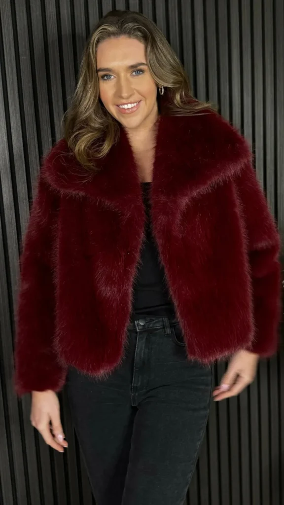 CIAO MILANO Coats & Jackets^Valentina Dark Red Collared Fur Jacket