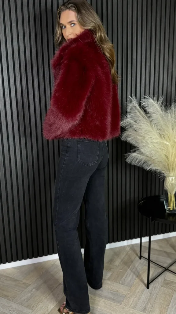 CIAO MILANO Coats & Jackets^Valentina Dark Red Collared Fur Jacket