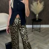 UNIKA Trousers^Vespera Beige & Black Leopard Print Trousers