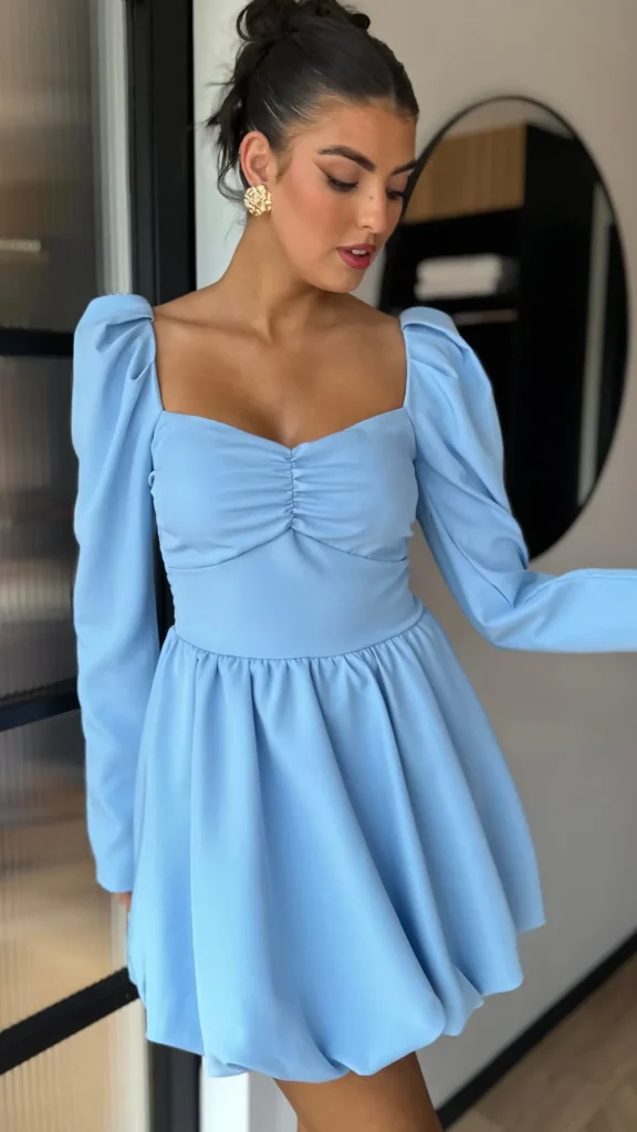 ALLYSON Occasion Dresses | Mini Dresses^Vikki Baby Blue Long Sleeve Skater Mini Dress