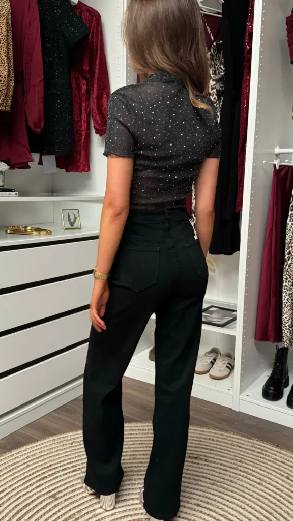 BABEZ LONDON Tops^Willow Black High Neck Studded Mesh Top