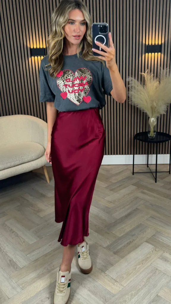 COPPEROSE Skirts & Shorts^Yaella Burgundy Satin Slip Skirt