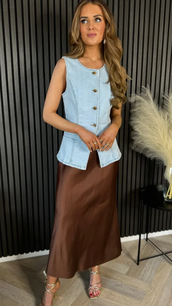 COPPEROSE Skirts & Shorts^Yaella Chocolate Brown Satin Slip Skirt