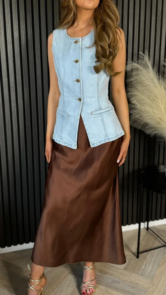 COPPEROSE Skirts & Shorts^Yaella Chocolate Brown Satin Slip Skirt
