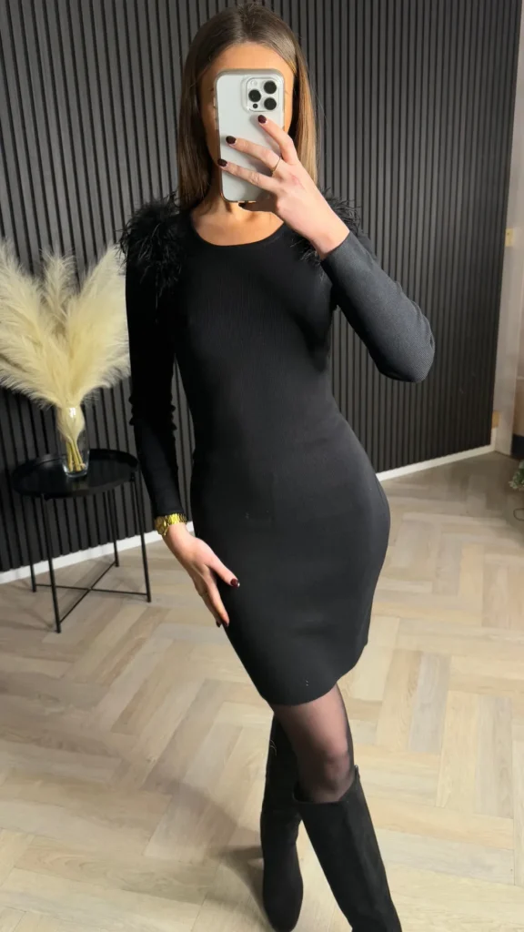 PARIS FASHION SHOPS Going Out Dresses | Occasion Dresses^Yolanda Black Ribbed Feather Shoulder Detail Mini Dress