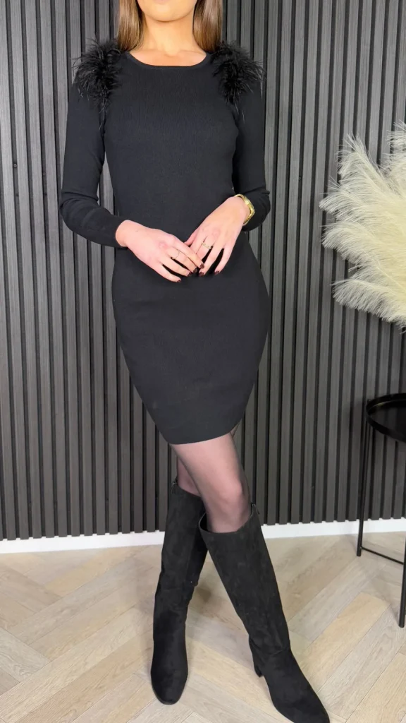 PARIS FASHION SHOPS Going Out Dresses | Occasion Dresses^Yolanda Black Ribbed Feather Shoulder Detail Mini Dress