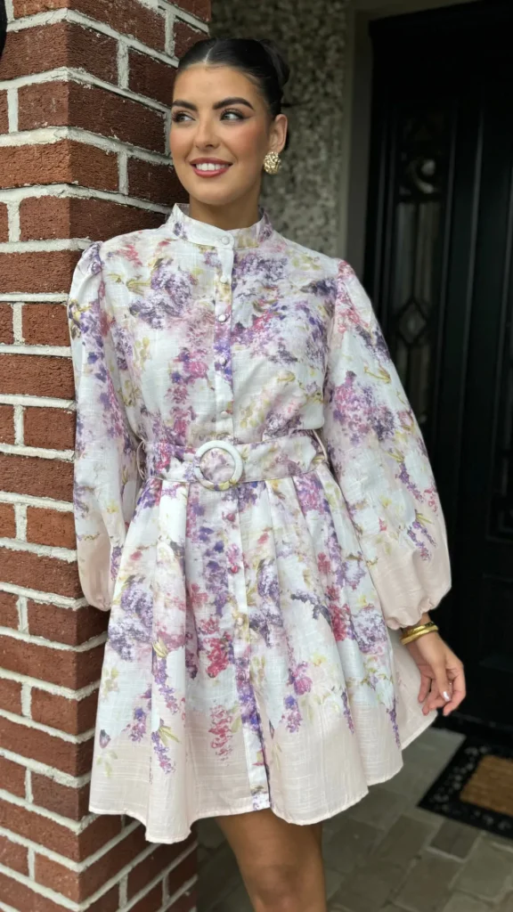 TIMELY Going Out Dresses | Occasion Dresses^Yvaine Purple & Beige Floral Printed Mini Dress