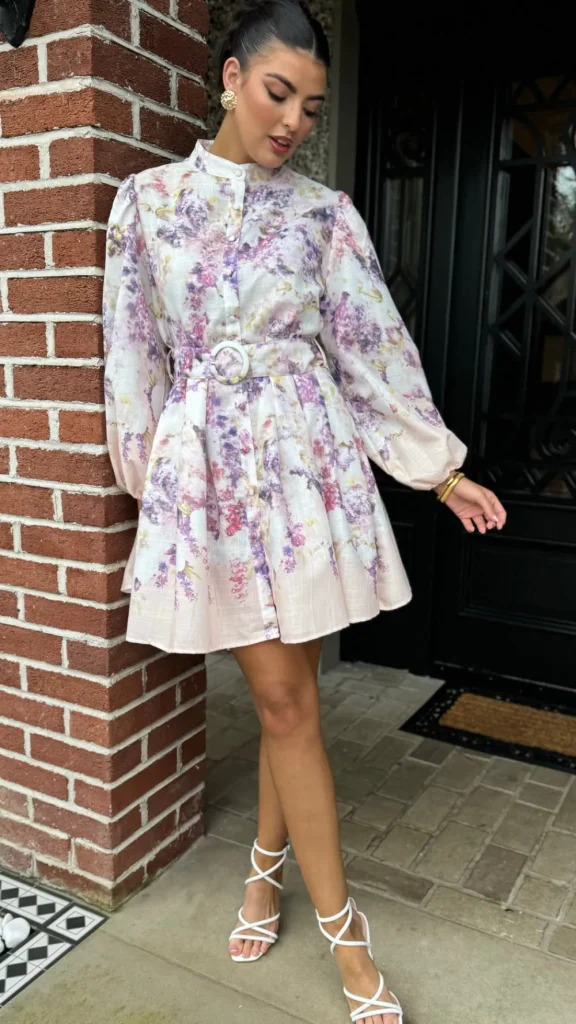 TIMELY Going Out Dresses | Occasion Dresses^Yvaine Purple & Beige Floral Printed Mini Dress