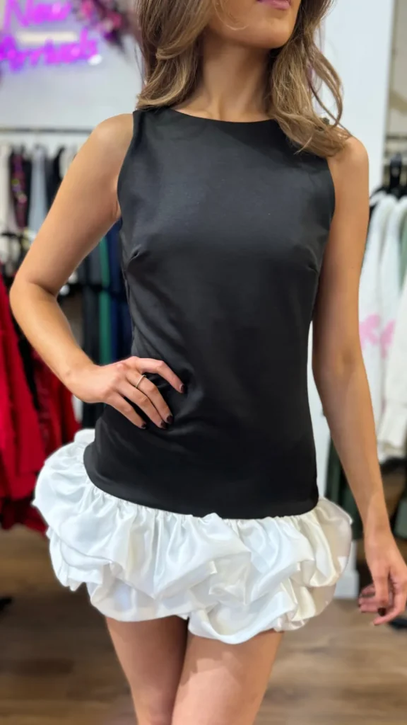LORIANE Going Out Dresses | Occasion Dresses^Yvette Black With White Bubble Hem Mini Dress