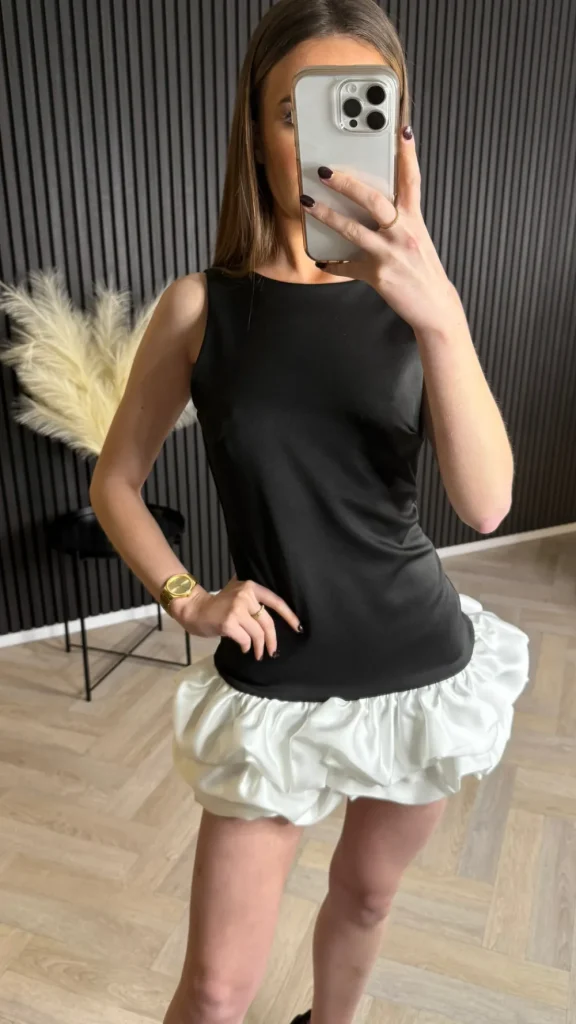 LORIANE Going Out Dresses | Occasion Dresses^Yvette Black With White Bubble Hem Mini Dress