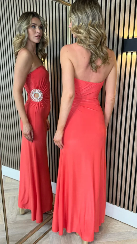 PARIS FASHION SHOPS Fitted Dresses | Going Out Dresses^Zeyna Coral Strapless Cut-Out Detail Maxi Dress