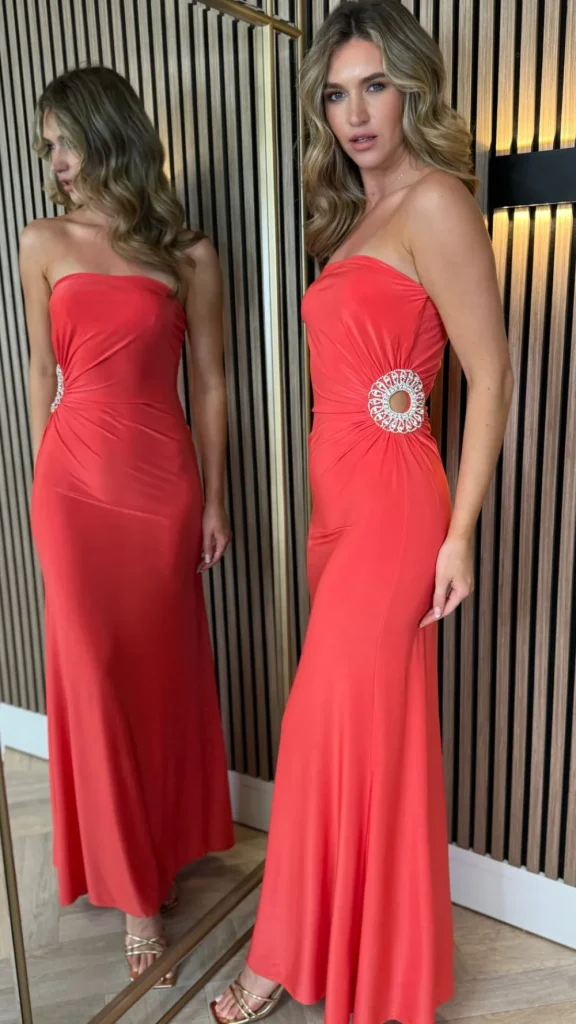 PARIS FASHION SHOPS Fitted Dresses | Going Out Dresses^Zeyna Coral Strapless Cut-Out Detail Maxi Dress